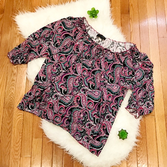 Cable & Gauge Tops - Cable & Gauge Woman Plus Paisley Peasant Blouse